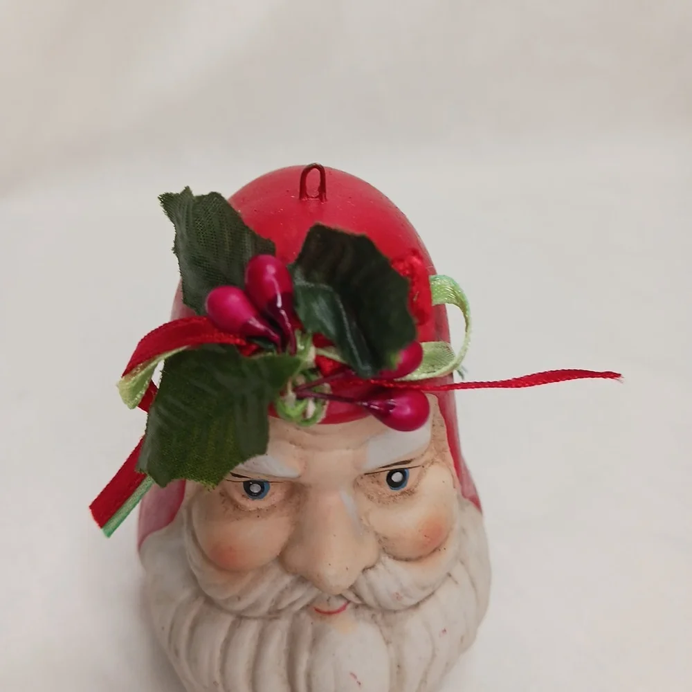 Vintage Ceramic Santa Head Bell Christmas Ornament Figurine